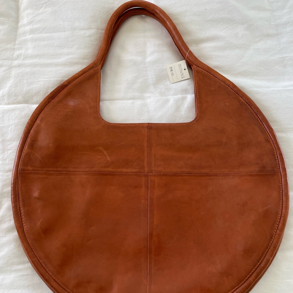 Anthropologie Round Leather Tote in Cognac Brown - Picture 6 of 6